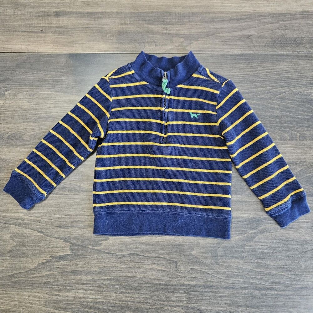 Carter's Boys Half-Zip Striped Knit Cotton Sweater Navy Yellow Green 2T